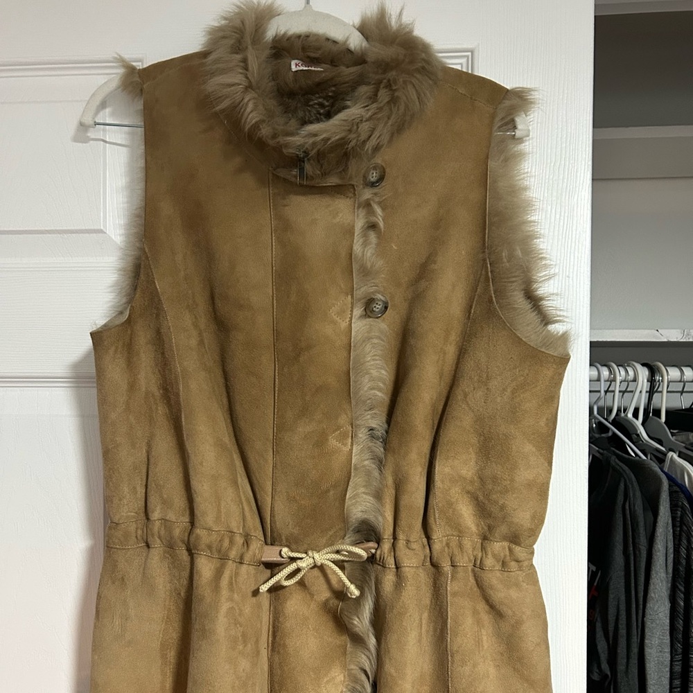 Michael Kors Camel Brown Faux Shearling Drawstring Vest